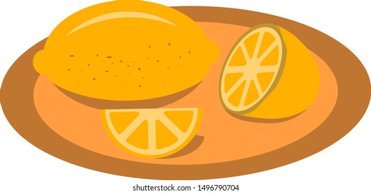A plate of lemon, help with colds, a tasty and healthy fruit, flu prevention. Colorful illustration. Icon