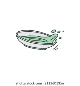 Plate with liquid food as soup inside, hand drawn doodle style vector illustration isolated on white background. Cooking kitchen plate or dishware item.