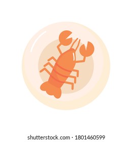 plate with lobster icon over white background, flat style, vector illustration