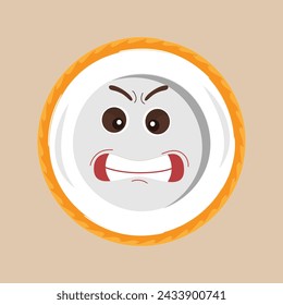 Plate mascot cartoon character with different expressions, happy mood, sad, angry, facial expressions and different emotions