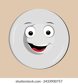 Plate mascot cartoon character with different expressions, happy mood, sad, angry, facial expressions and different emotions