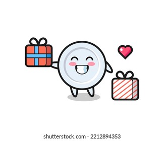 plate mascot cartoon giving the gift , cute design
