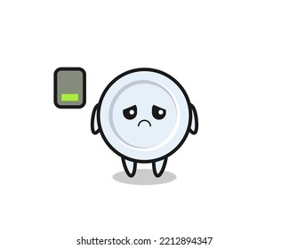 plate mascot character doing a tired gesture , cute design
