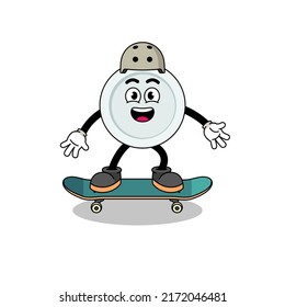 plate mascot playing a skateboard , character design