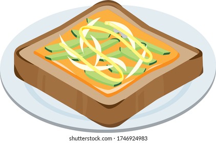Placa con cebolla nueva y tostada de pepino
