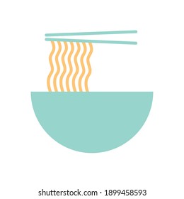 plate with noodles and two chopsticks vector illustration design