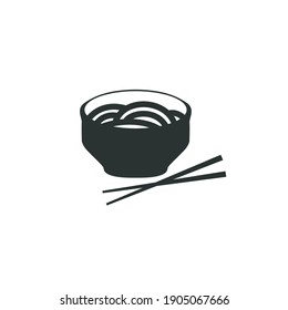 placa con fideos, icono vector, silueta plana, comer con palillos
