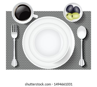 Plate with olives and coffee vector