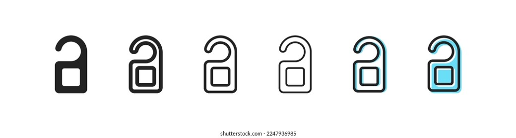 Plate on the doorknob. Do not disturb, hotel, service, hanger, 5 stars, staff. Maintenance concept. Six vector line icon in different styles