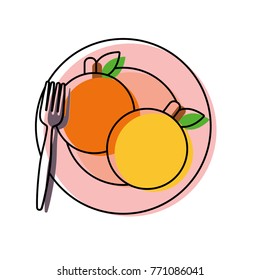 plate with orange  vector illustration