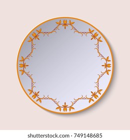 Plate with ornament. Decorative floral pattern on plate. Vector illustration