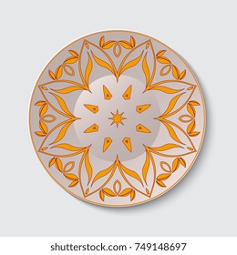 Plate with ornament. Decorative floral pattern on plate. Vector illustration