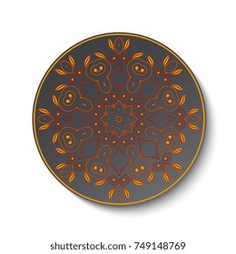 Plate with ornament. Decorative floral pattern on plate. Vector illustration