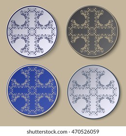 Plate with ornament. Set. Vector illustration