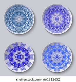 Plate with ornament. Set. Vector illustration