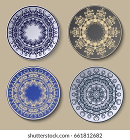 Plate with ornament. Set. Vector illustration