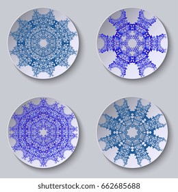 Plate with ornament. Set. Vector illustration