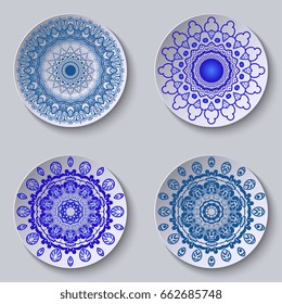 Plate with ornament. Set. Vector illustration