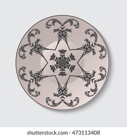 Plate with ornament. Vector illustration