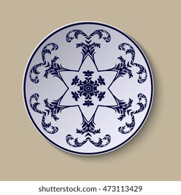 Plate with ornament. Vector illustration
