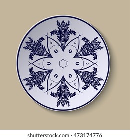 Plate with ornament. Vector illustration