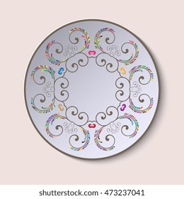 Plate with ornament. Vector illustration