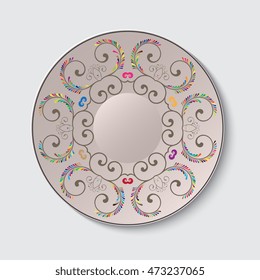 Plate with ornament. Vector illustration