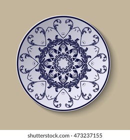 Plate with ornament. Vector illustration