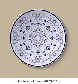 Plate with ornament. Vector illustration