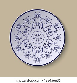 Plate with ornament. Vector illustration