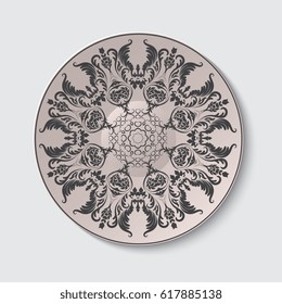 Plate with ornament. Vector illustration