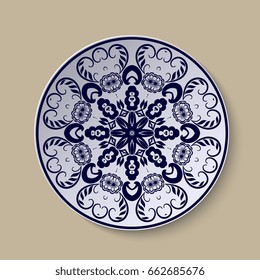 Plate with ornament. Vector illustration