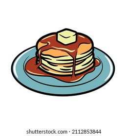 Plate of Pancake With Honey and Butter Vector