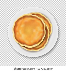 Plate With Pancake Isolated Transparent Background With Gradient Mesh, Vector Illustration