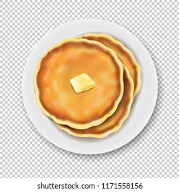 Plate With Pancake Isolated Transparent Background With Gradient Mesh, Vector Illustration