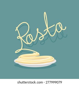 Plate of pasta. A dish of Spaghetti. Vector illustration.