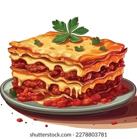 A plate with a piece of a delicious lasagna food vector illustration