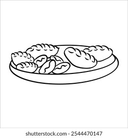 plate with pies hand-drawn doodle linear vector illustration