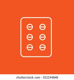 Icono de línea de la placa de píldoras para web, móvil e infografía. Icono blanco vector aislado en fondo rojo.