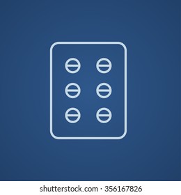 Plate of pills line icon for web, mobile and infographics. Vector light blue icon isolated on blue background.
