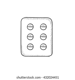 Icono de esbozo vectorial de pastillas aislado en el fondo. Icono de Planta de píldoras dibujada a mano. Icono de dibujo de la placa de píldoras para infografía, sitio web o aplicación.