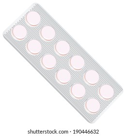Plate with pink tablets twelve pill. Vector illustration.