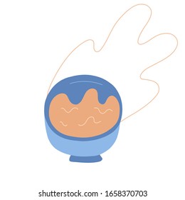 Plate with portion of hot food. Healthy hot soup bowl Flat Icon for breakfast, lunch or dinner. Vector label for culinary design needs