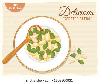 a plate with pumpkin seeds vector illustration on white background