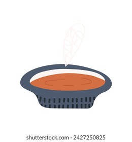 Plate of pumpkin soup in cartoon flat style, vector illustration isolated on white background. Cute dish in hand drawn style. Seasonal autumn meal.