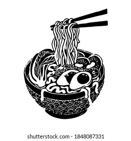 
plate of ramen | black and white sketch of ramen