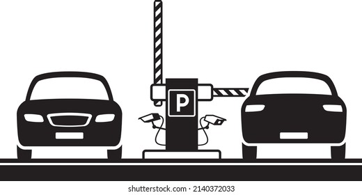 Plate recognition cameras at exit of car parking – vector illustration