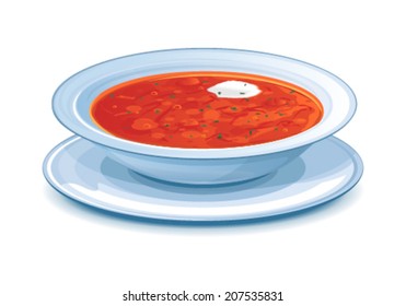 Plate with red borscht and sour cream, eps10 illustration make transparent objects and opacity masks