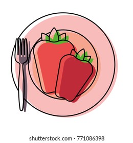 plate with red pepper  vector illustration