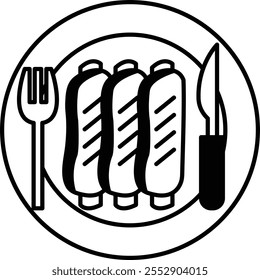 A plate of ribs and a fork and knife